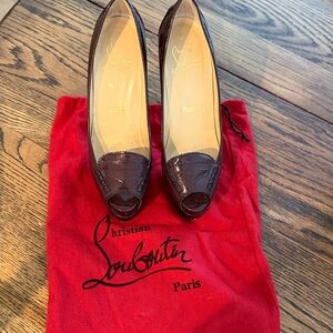 Christian Louboutin Dark Brown Peep-Toe Heels